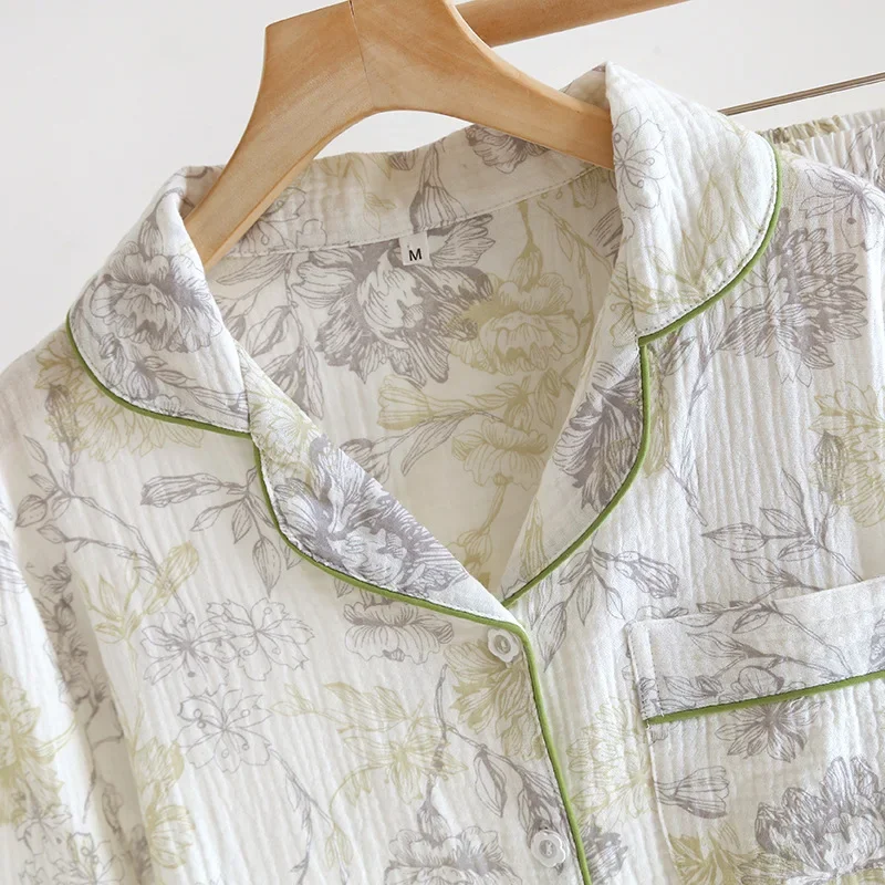 Женский пижамный комплект из 2024 хлопка новый японский с длинным рукавом и