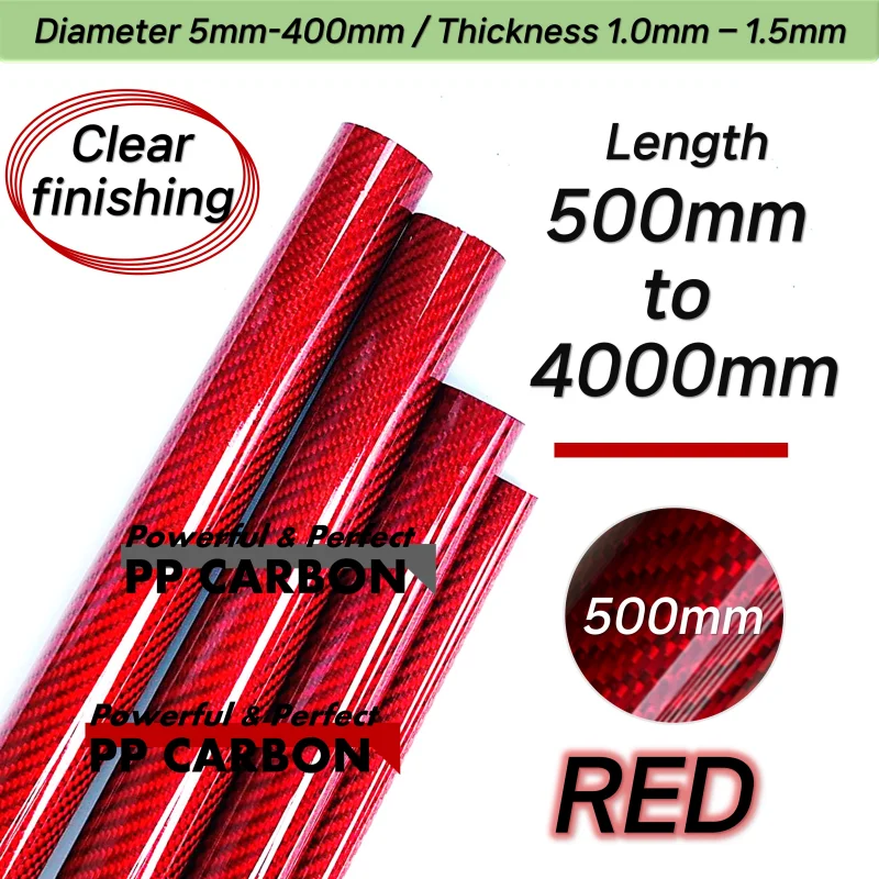 

RED ALL SIZE 6-30mm 500MM 2PCS Colorful Carbon Fiber Tube Glossy Twill Clear Finishing 3K Carbon Pipe for DIY Drone Industry use