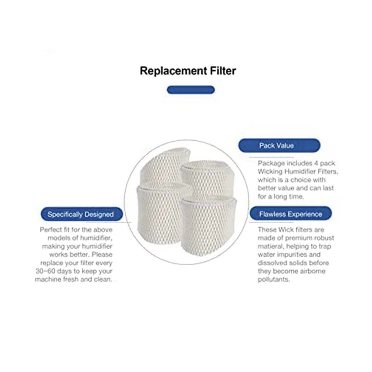 

8Pcs Replacement Vicks Honeywell Humidifier WF2 Wick Humidifier Filter for Kaz Vicks WF2 Vicks V3100 V3500N