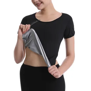 Women's Sauna Suit Waist Trimmer Polymer Sauna T-Shirt Sweat Enhancing Body Shaper Slimming Waist Trainer Workout Zips Shapewear