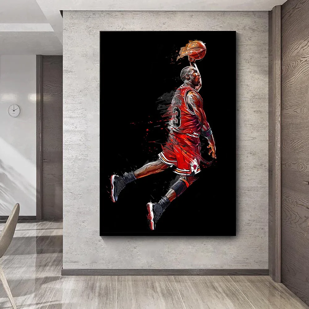 

Art Canvas Painting Graffiti Michael Jordan Portrait Poster Fly Dunk Basketball Cuadros Print Modern Wall Decoration Pictures