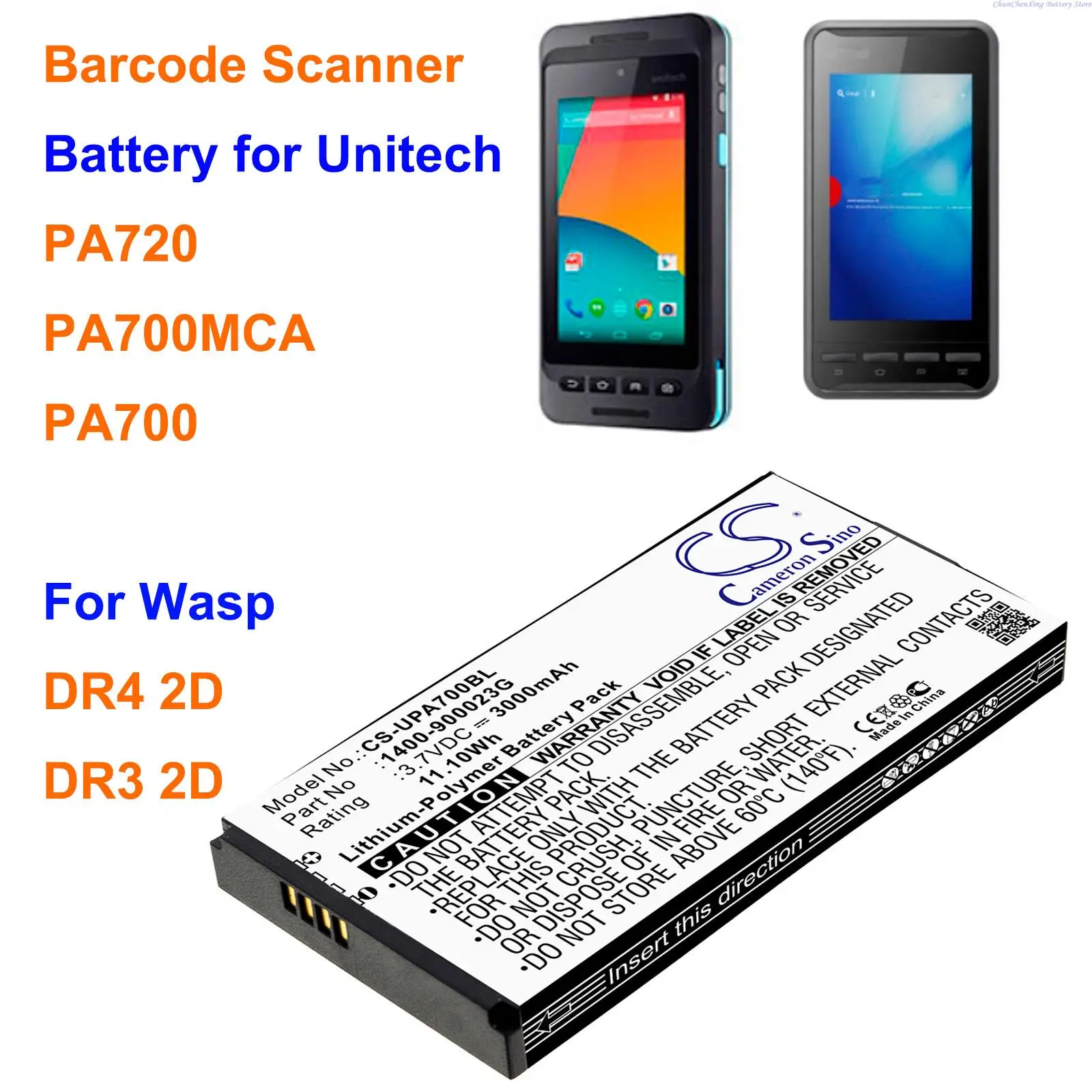 

Cameron Sino 3000mAh Battery for Unitech PA700, PA700MCA, PA720, For WASP DR3 2D, DR4 2D