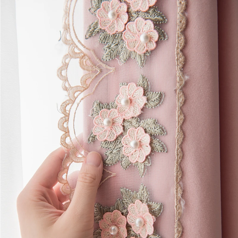 

Шторы для гостиной спальни столовой Роскошные кружевные бархатные розовые шторы в стиле принцессы затемняющие готовый продукт на заказ