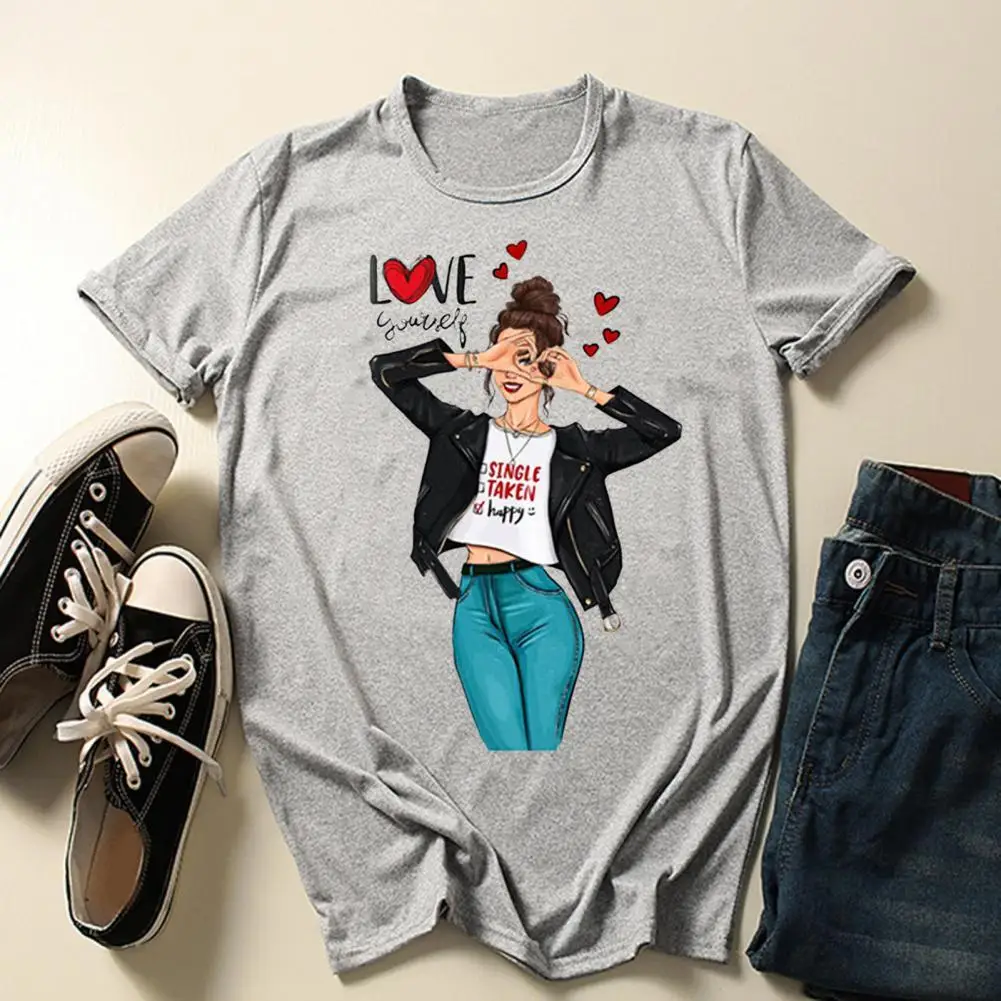 

Tee Shirt Stylish All-matched Crew Neck Simple Solid Color Print Pullover Top for Daily Life Girls T-shirt Pullover T-shirt