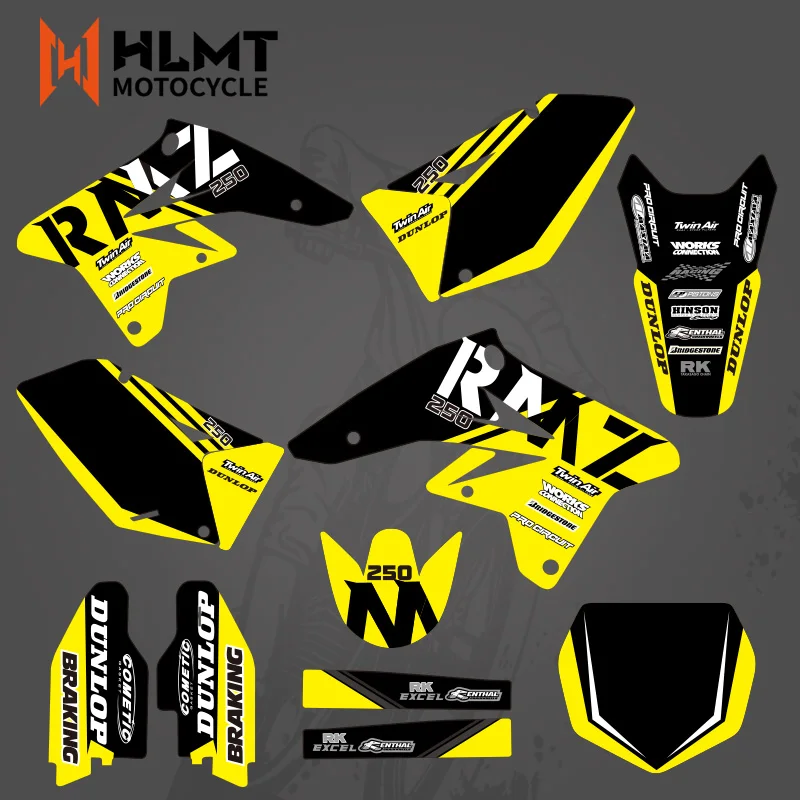 

HLMT Motocross Graphics Backgrounds Decals Sticker Kits For Suzuki RMZ250 RM-Z 250 Z250 RMZ 250 2007 2008 2009