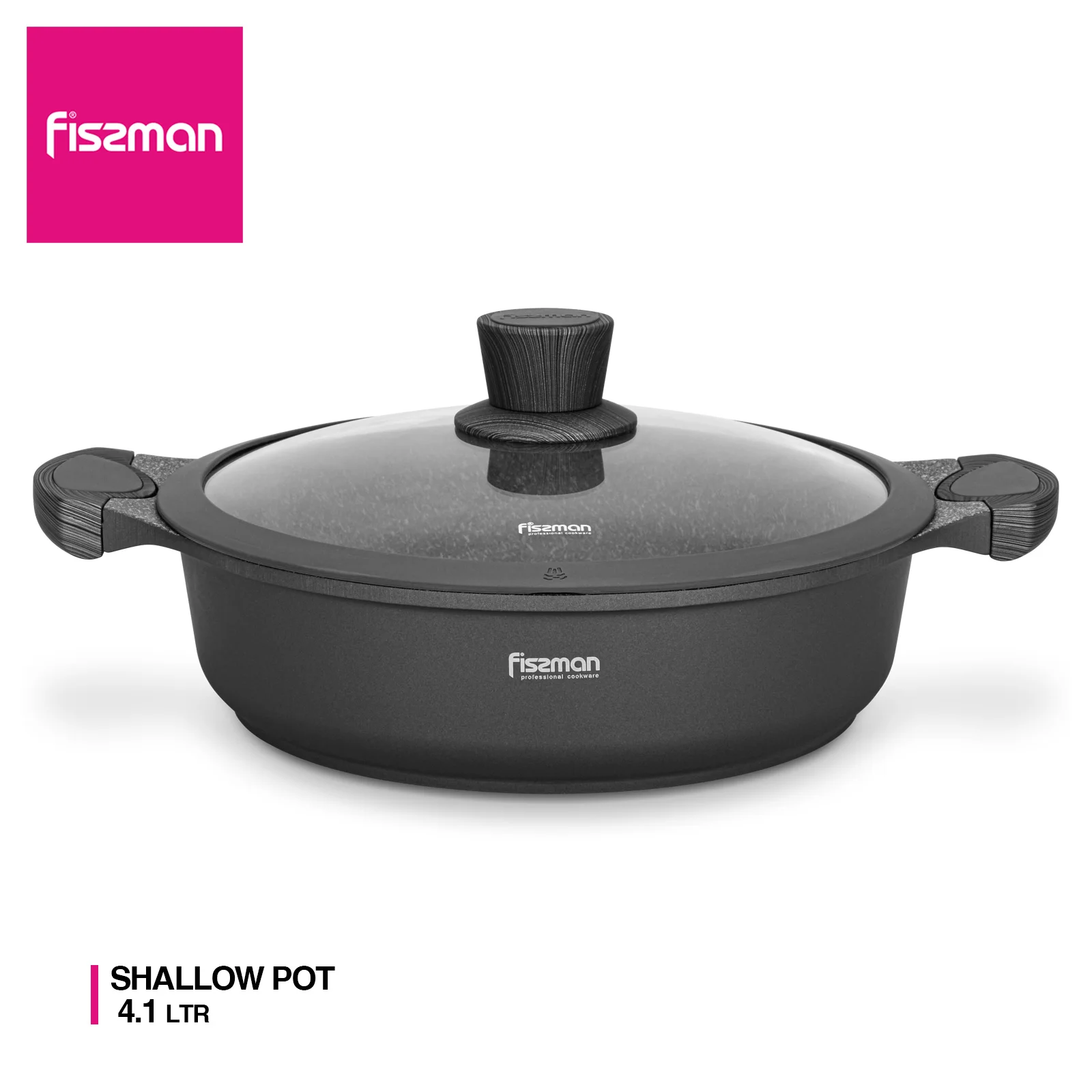

FISSMAN 4.1LTR Stock Pot with Lid Greblon C3 Granite Shallow Casserole Stew Pot Kitchen Cookware PRESTIGE Series