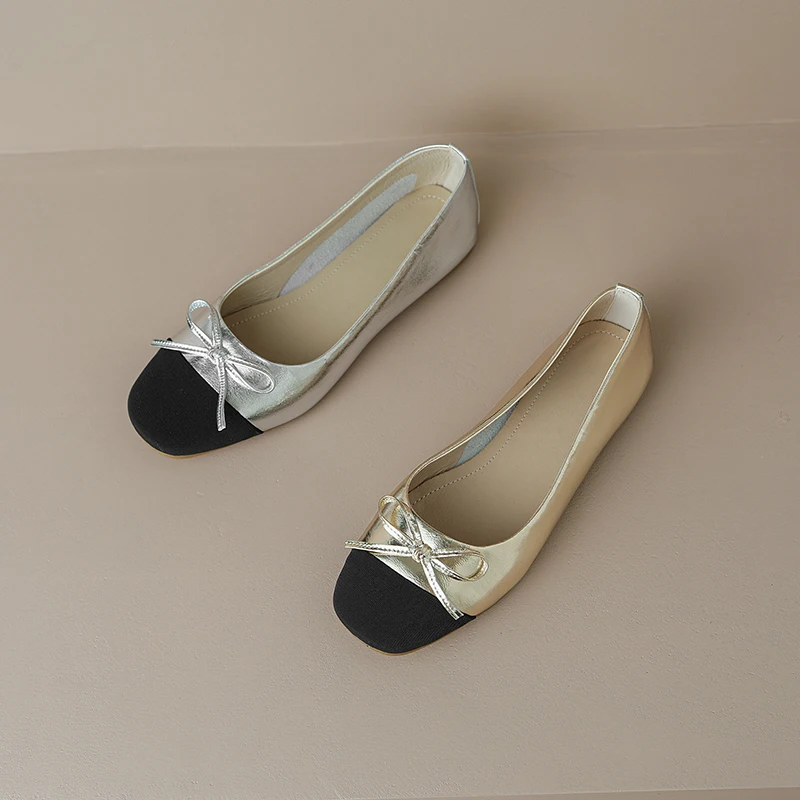 NewCurve Ballet Flats Classic Shoes Cow Leather Round Toe Ballet Shoes Super Soft Low Heel Slip-On Fashion Flats Women Shoes