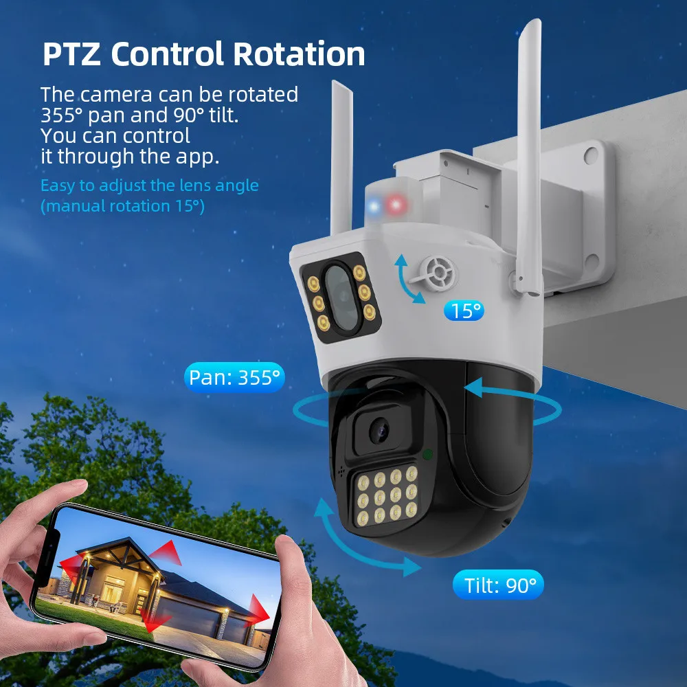 2K, 4MP, Wifi камера, наружная PTZ камера видеонаблюдения с двумя  объективами, обнаружение гуманоидов, автоматическое слежение, Onvif, камера  наблюдения, приложение ICSee | AliExpress