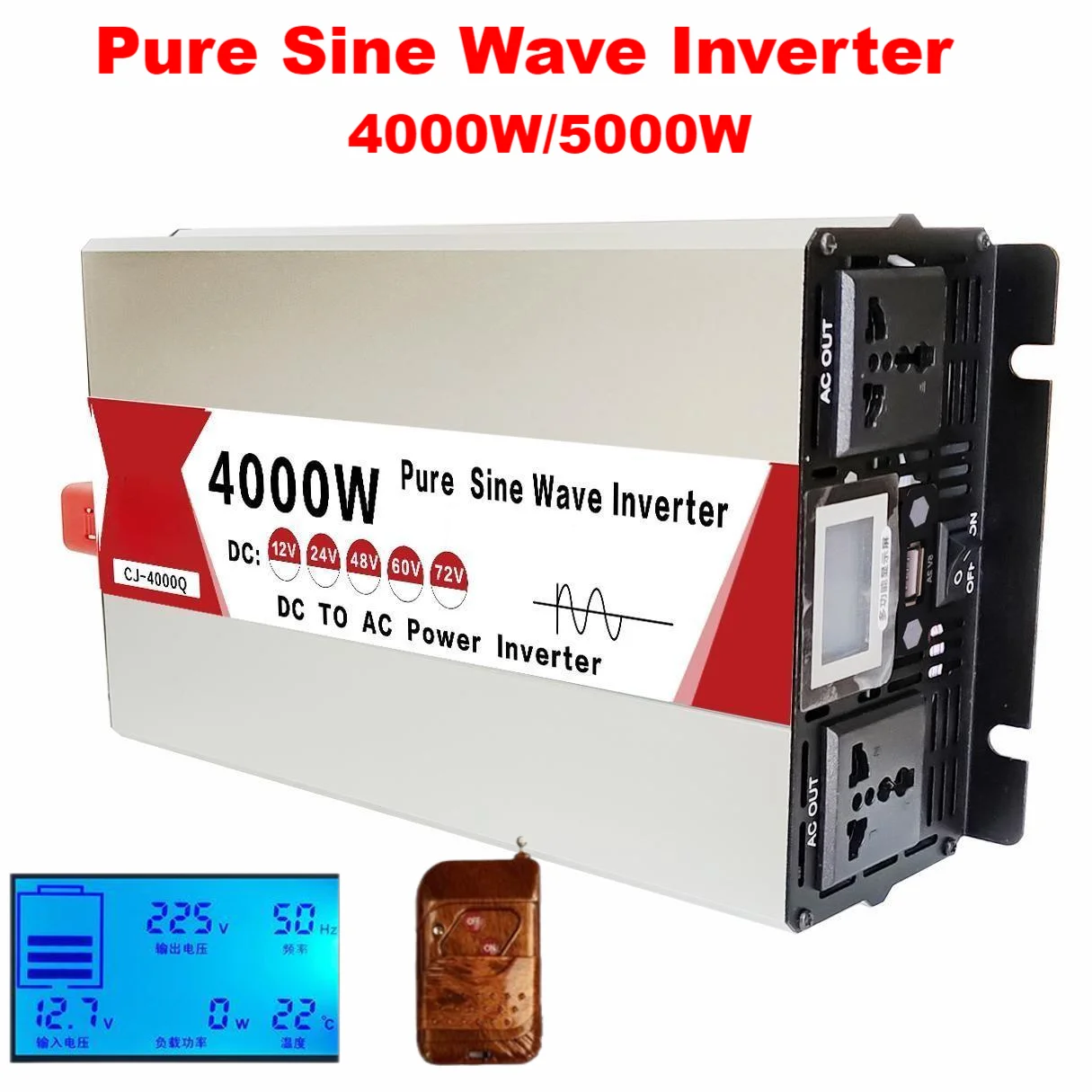 

Pure Sine Wave Inverter 12v 220v 4000W 5000W Power DC 12V 24V 48V 60V to AC 220V 110V 50HZ 60HZ USB Solar Converter