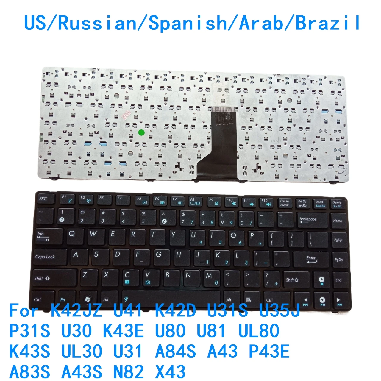 Клавиатура US RU SP AR BR для ASUS K42JZ U41 K42D U31S U35J P31S U30 K43E U80 U81 UL80 K43S UL30 U31 A84S A43 P43E A83S A43S N82 X (art.: 3920cd2a2ee5b) - 3920cd2a2ee5b
