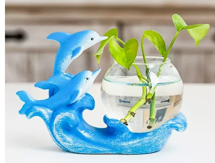 Creative water culture plants dolphin plants glass water raise vase flowers transparent container purple sand vessel living