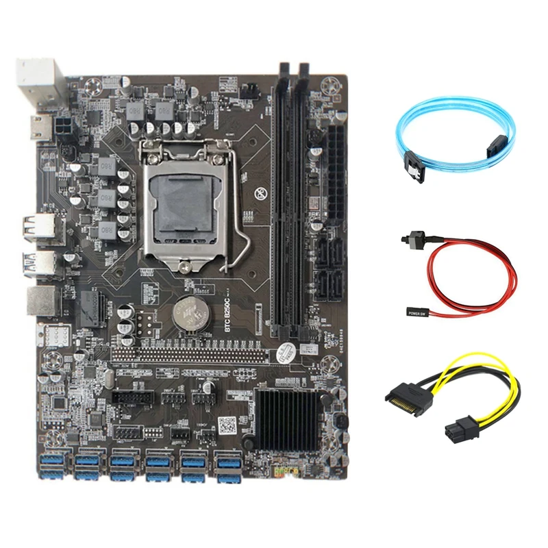 Материнская плата B250C для майнинга + кабель с последовательным портом SATA3.0 SATA