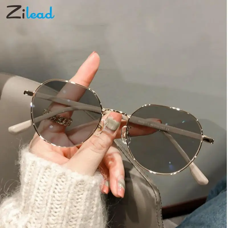 

Zilead Photochromic Anti Blue Light Polygons Myopia Glasses Women Men Metal Discolored Nearsighted Eyeglasses 0-0.5-1-1.5...-6