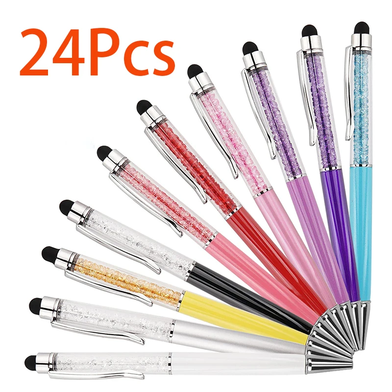 Шариковая ручка 2 в 1 емкостный стилус с черными чернилами и кристаллами 24 шт.