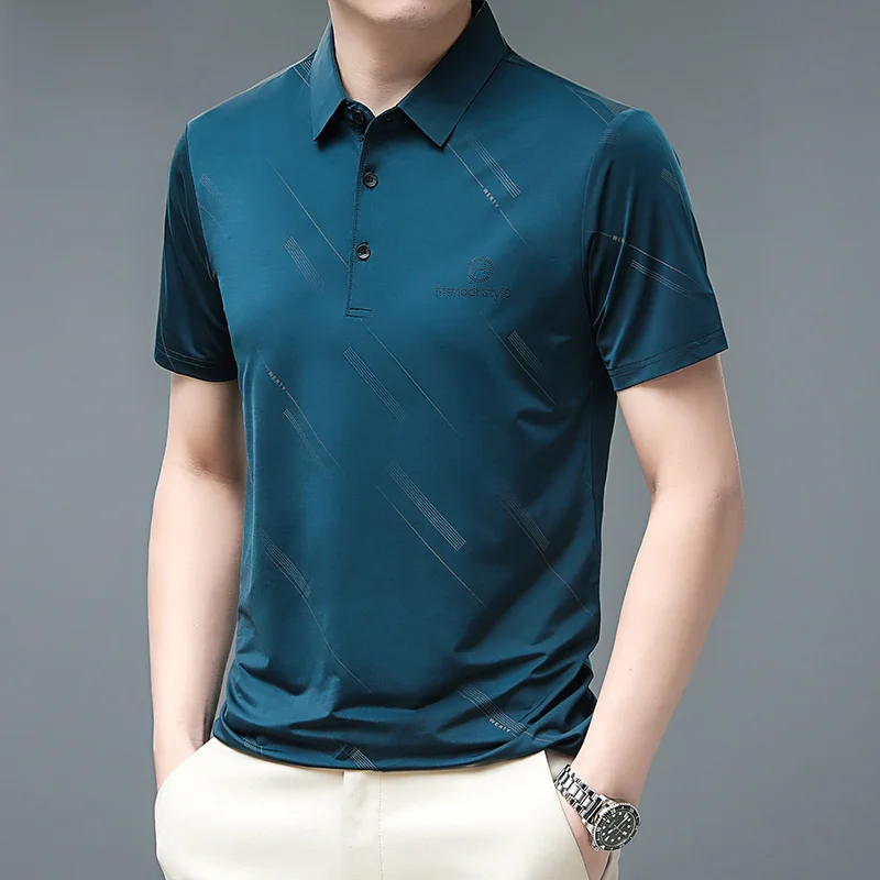 Рубашка-поло Romon Мужская стрейчевая короткий рукав лацканы из вискозы тонкая