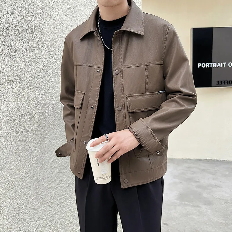 Осеннее новое мужское деловое пальто из искусственной кожи верхняя одежда