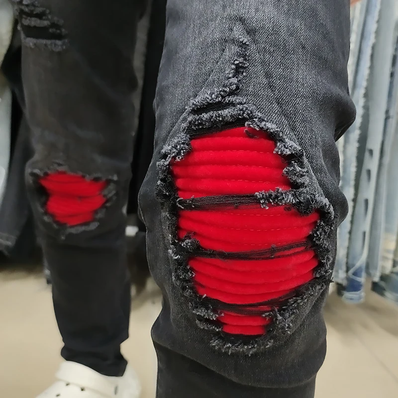 Джинсы мужские рваные стрейчевые уличная одежда брюки скинни из потертого