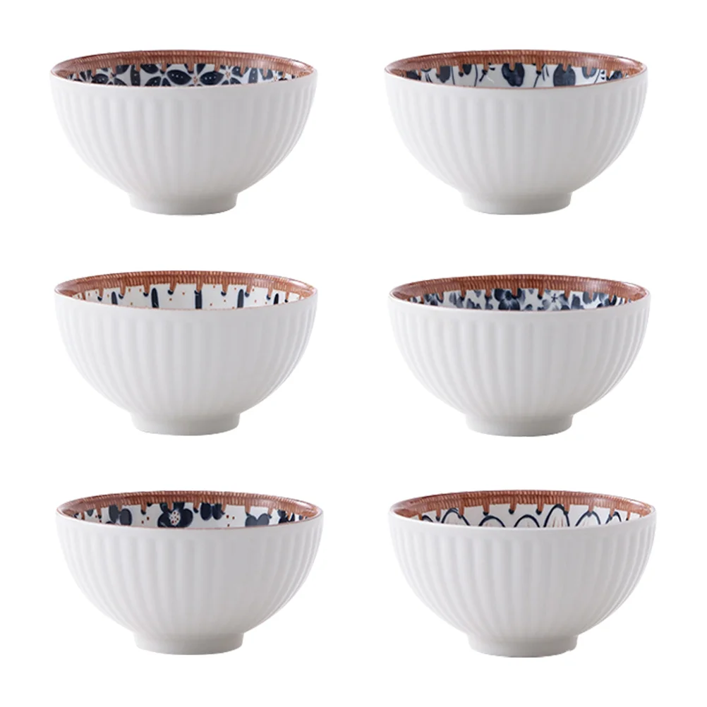

6pcs Chinese Style Rice Noodle Bowl Vintage Soup Bowl Creative Ceramic Bowl