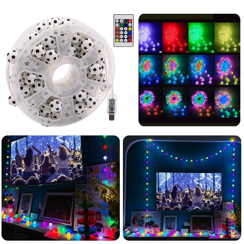 

10M Football String Light Remote Control USB Football String Night Light Illusory Color 100LED Voice And App Control Stage Decor