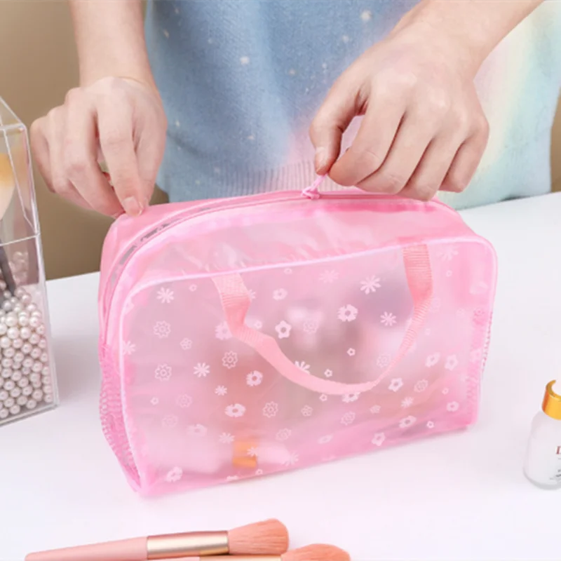 

5 Colors Make Up Organizer Bag Toiletry Bathing Storage Bag Women Waterproof Transparent Floral PVC Travel Cosmetic Bag