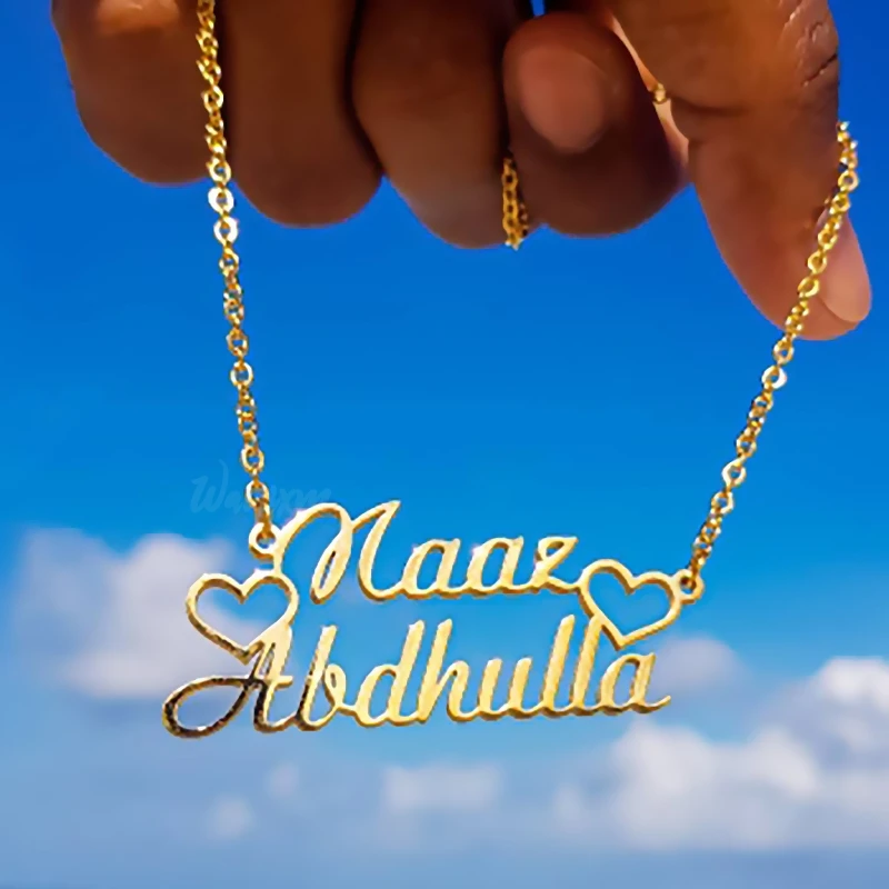 

Custom Fashion Stainless Steel Gold Name Necklaces for Women Customized Personalized Crown Heart Nameplate Necklace Jewelry Gift