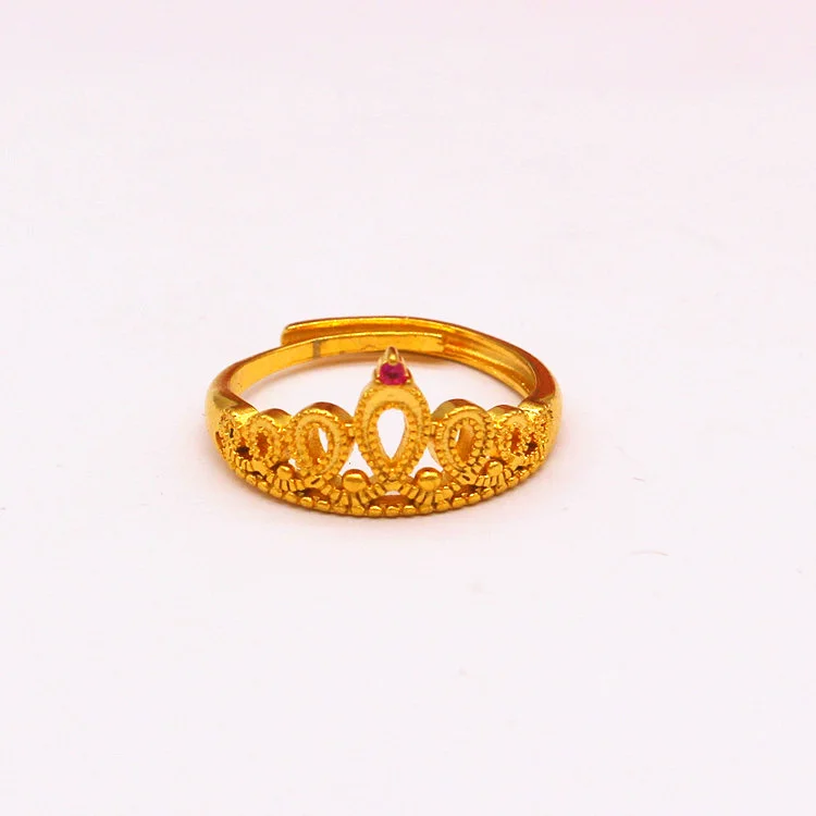 

Classic Fashion Old Style Brass Gold Plated Ring Crown Opening Ring Women Vietnam Sand Gold Wedding Jewelry