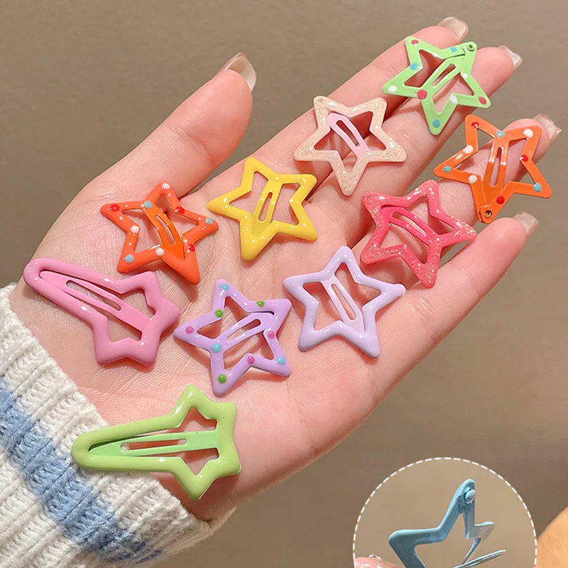 

10Pcs Cute Hair Clips For Girls Children Star Shape Candy Color Hairpin Barrettes Kids Headwear Lovely Baby Hair Accessories