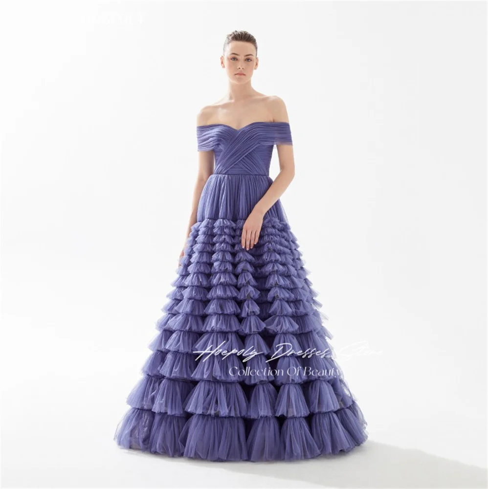 

Hoepoly A-Line Off The Shoulder Neckline Prom Dress Short Sleeves With Floor Length Evening Elegant Party Dress For Women2023