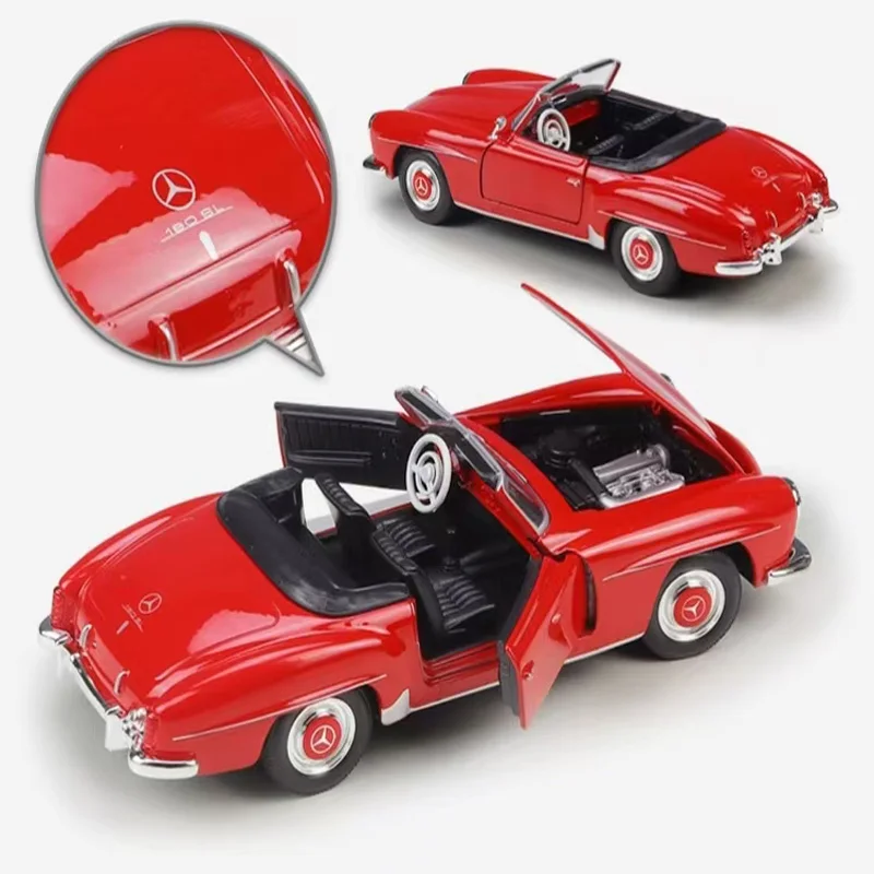 Фото Новая коллекционная модель автомобиля Mercedes-Benz 190SL в масштабе 1:24, ретро, из сплава, ручной работы, имитационная игрушка, сувенир, подарок для декорации сцен №4