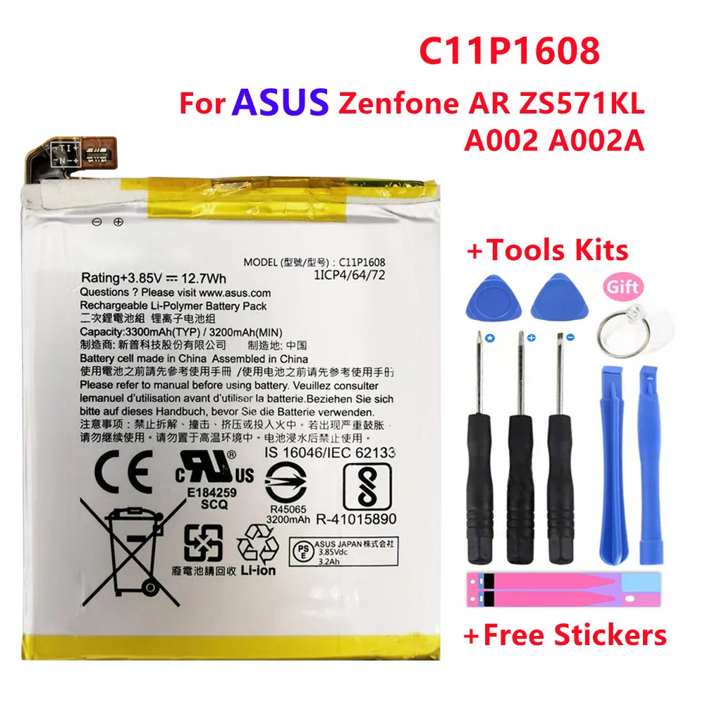 

100% Original Battery C11P1608 For ASUS Zenfone AR ZS571KL A002 A002A 3300mAh High Capacity Authentic Batteries + Free Tools