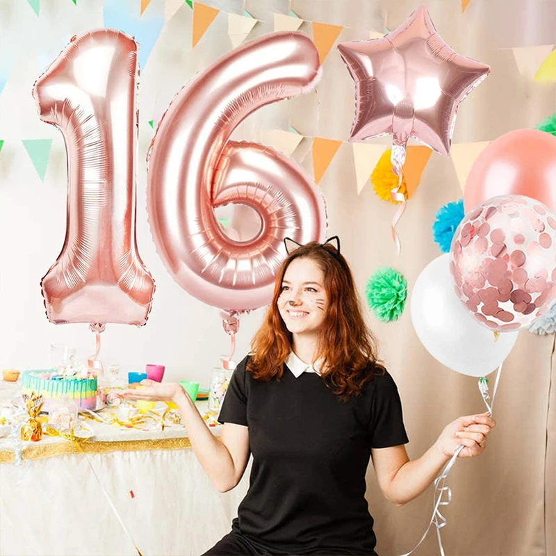 

Rose Gold 16th 18th 30th Birthday Foil Balloon 40inch Number 16 18 30 Ballon Sweet Princess 16 18 Year Old Baloon Cheer 30 Balon