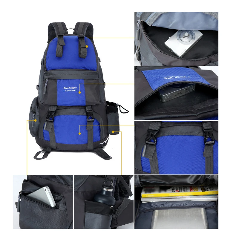 50L Large Capacity Foldable Backpack Waterproof 20 Kg Load Bearing Bag S-shaped Shoulder Straps Breathable Abrasion Camping Bag