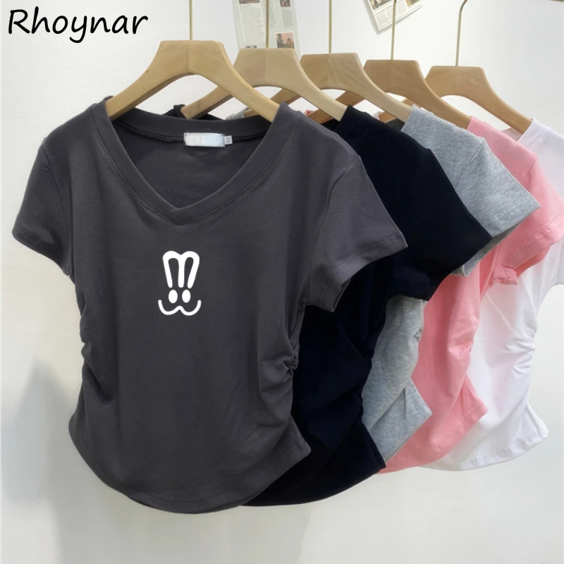 

Женская хлопковая Футболка с V-образным вырезом и принтом