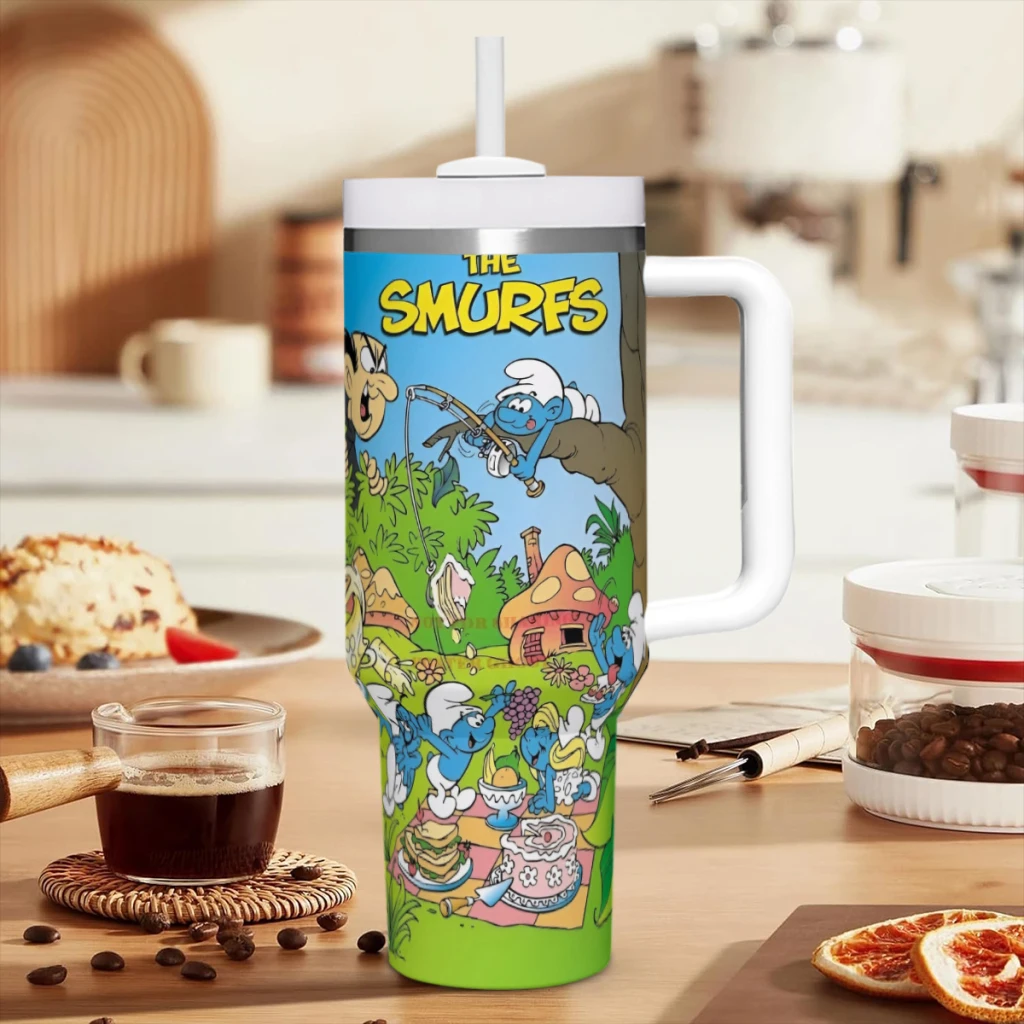 Автомобильные дорожные кружки The-Smurfs из нержавеющей стали 304 стакан для воды 40