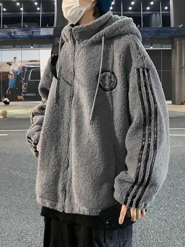 

Lamb Wool Jacket Men Japanese Patchwork Padded Plush Coat Couple Autumn Winter 2022 New Korean Fashion Preppy Style Casual Loose