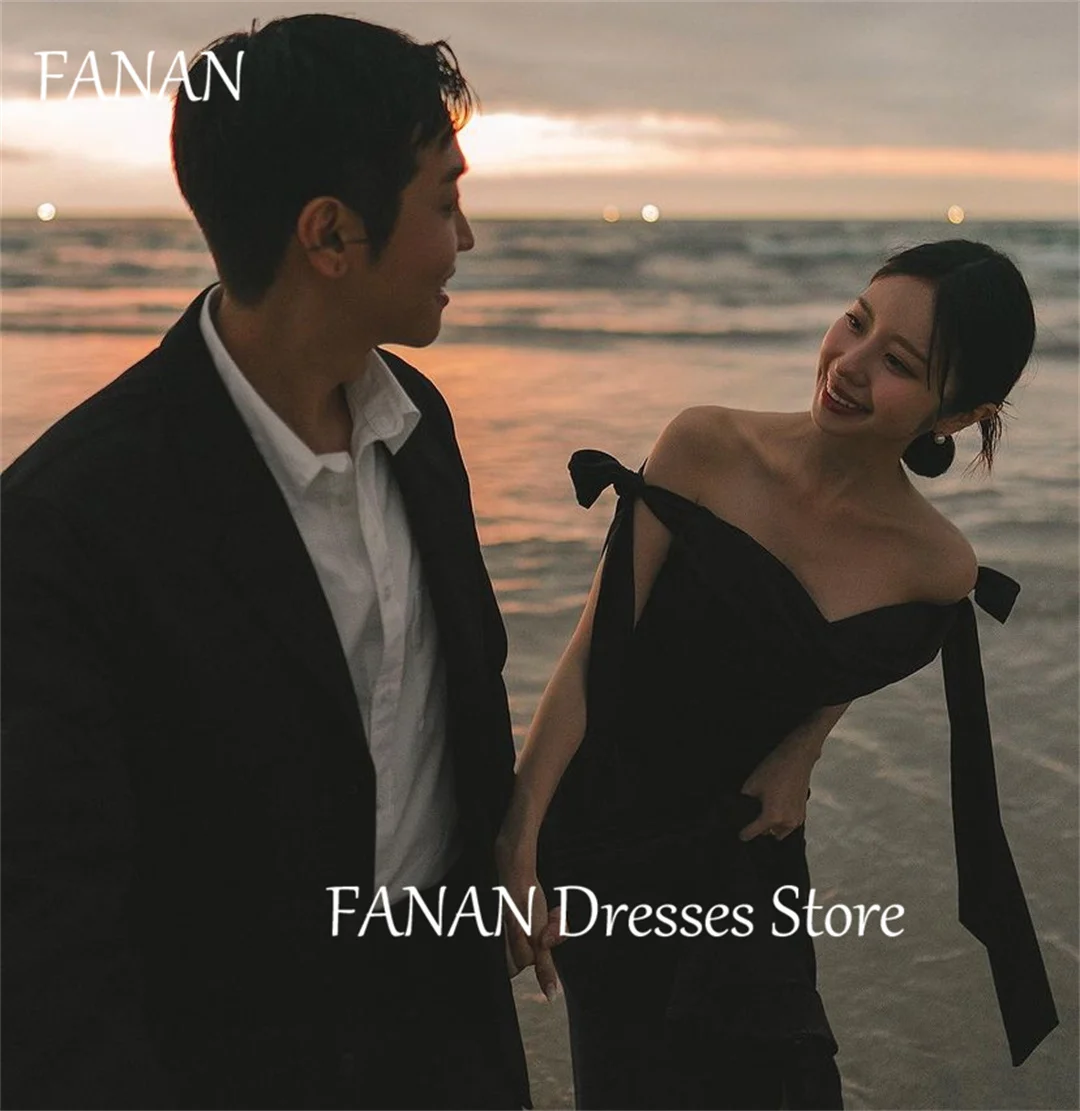 Фото Женское атласное платье-Русалка FANAN, черное облегающее вечернее платье с открытыми плечами в Корейском стиле, платье для свадьбы и выпускного вечера №4