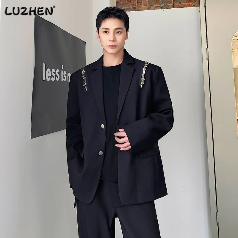 

LUZHEN, тонкий мужской блейзер, Модный корейский стиль, нишевой дизайн, гофрированные, красивые плечевые накладки, костюм, пальто, прямой костюм, брюки B3a0e7