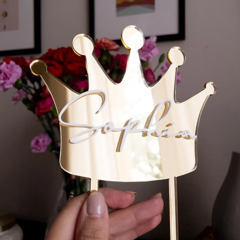 Пользовательская Корона торт на день рождения Топпер с именем заказ буквенный