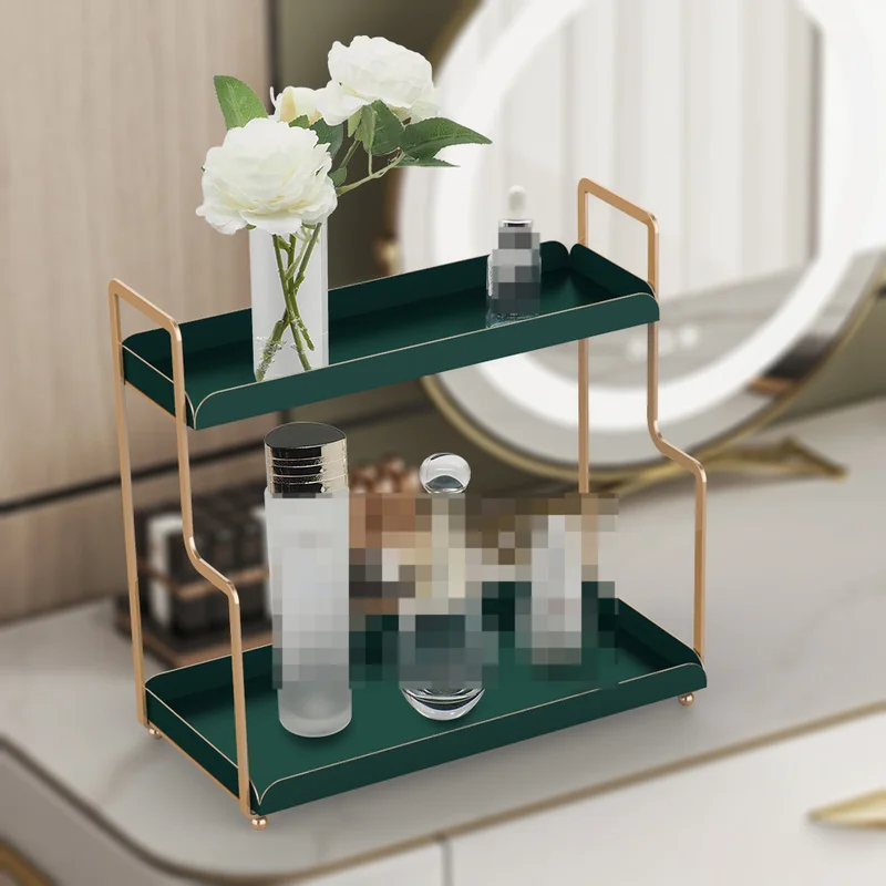 

Removable metal cosmetic perfume storage rack double-layer bathroom vanity storage rack with gold frame paint rack