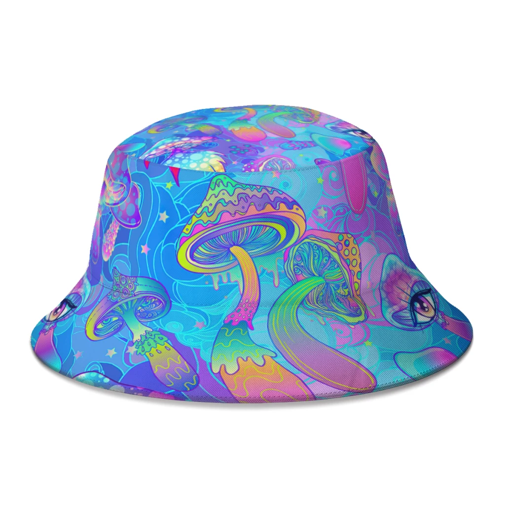 Spring Psychedelic Magic Mushrooms Bucket Hat for Men Women Customized Cute Cartoon Fisherman Hat Seaside Panama Hat