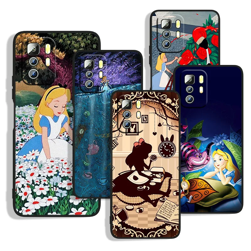

Alice in Wonderland For Xiaomi Redmi Note 11S 11T 11 10S 10 9T 9S 9 8T 8 7 6 5A 5 4X Pro Black Soft Phone Case Capa