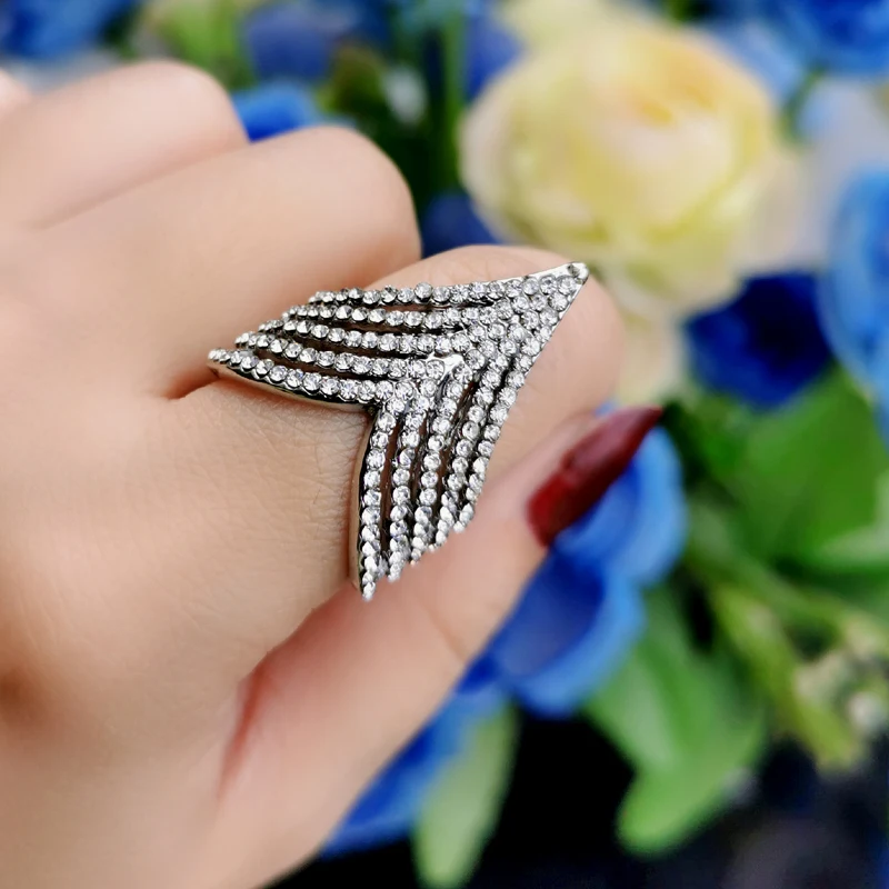 

KIOOZOL Luxury Full Cubic Zirconia Gold Silver Color big Ring For Women Wedding Party jewelry 2022 031 KO1
