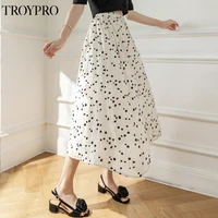troypro 2022 new retro design temperament a line high waist thin mid length skirt flocking print versatile casual skirts faldas