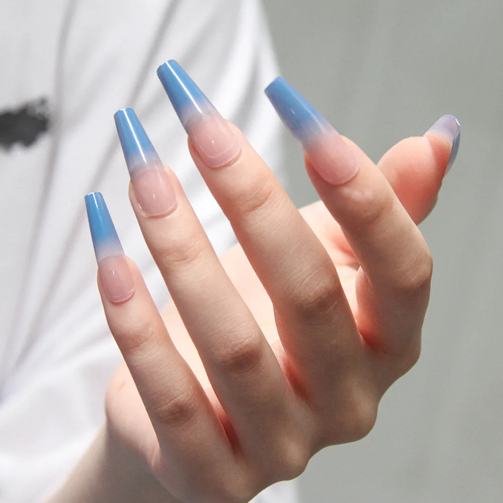 

24pcs Detachable False Nails Blue Ballet Fake Nails Full Cover Nail Tips fake nail with design Manicure Tool