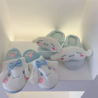 White Dog Cartoon Slippers Women Girl Japanese Anime Flat Plush Indoor Shoes Non-slip Casual Blue Cinnamoroller Spring Autumn