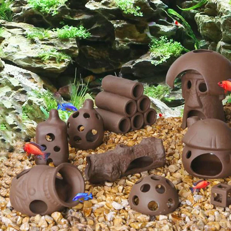 Aquarium Decor Fish Shrimps Shelter House Pottery Scorpion Canister Simulation Stone Tank Decoration