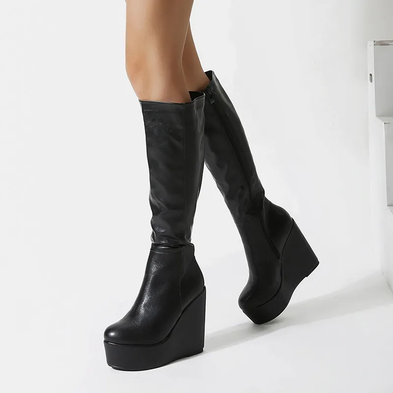 

Женские высокие ботинки на платформе, толстая подошва, высокий каблук, модная офисная обувь вечерние, весна-осень