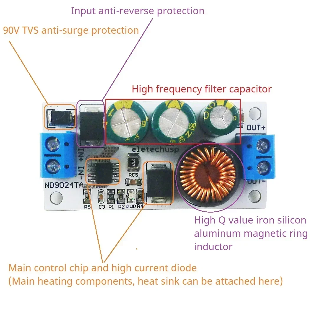 Модуль сверхширокого регулятора напряжения 30 Вт от 10-90 В до 5 12 24 понижающий