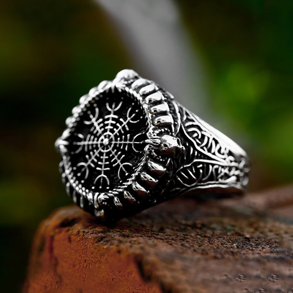 

Fashion Vintage Nordic Viking Compass Ring Punk Personalized Men's Stainless Steel Ring Biker Amulet Jewelry Gifts Wholesale