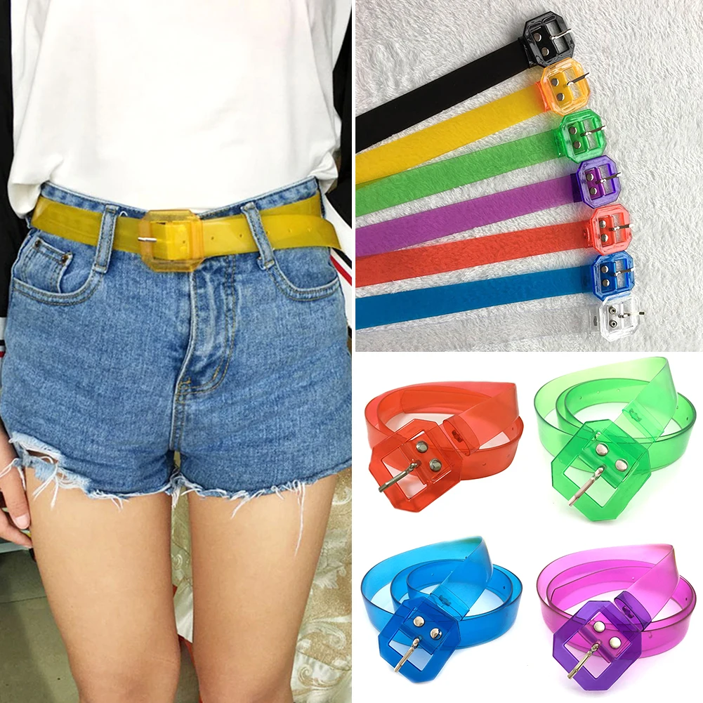 

Candy Color Square Pin Buckle Transparent Plastic Belt Wide Waistbands Invisible Punk Waist Belt Korean Style Skinny Waist Belt